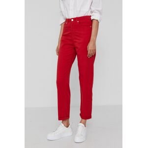 Kalhoty United Colors of Benetton dámské, červená barva, jednoduché, high waist