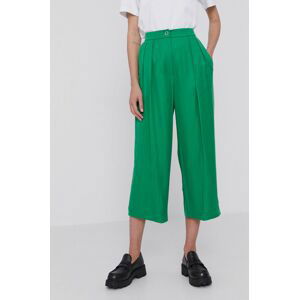 Kalhoty Hugo dámské, zelená barva, široké, high waist