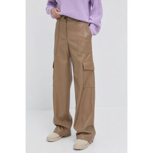 Kalhoty Hugo dámské, béžová barva, jednoduché, high waist
