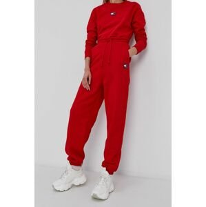 Kalhoty Tommy Jeans dámské, červená barva, hladké