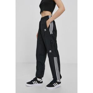 Kalhoty adidas Originals H22870 dámské, černá barva, jednoduché, high waist