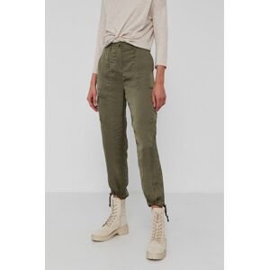 Kalhoty Dkny dámské, zelená barva, kapsáče, high waist