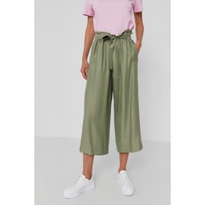 Kalhoty Dkny dámské, zelená barva, střih culottes, high waist