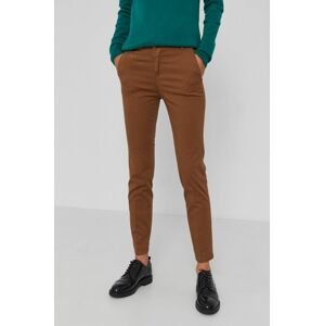 Kalhoty United Colors of Benetton dámské, hnědá barva, střih chinos, medium waist