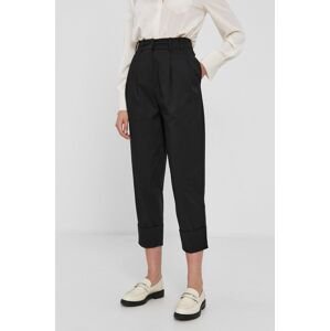 Kalhoty Sisley dámské, černá barva, střih chinos, high waist