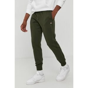 Kalhoty Tommy Jeans pánské, zelená barva, hladké