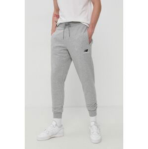 Kalhoty New Balance pánské, šedá barva, hladké