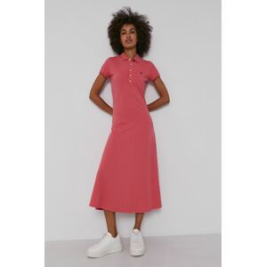 Šaty Polo Ralph Lauren růžová barva, midi, áčkové