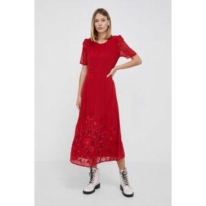 Šaty Desigual červená barva, midi, jednoduché