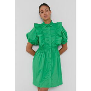 Bavlněné šaty Pieces zelená barva, mini, áčkové