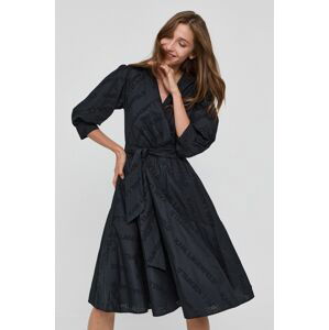 Bavlněné šaty Karl Lagerfeld černá barva, midi, áčkové