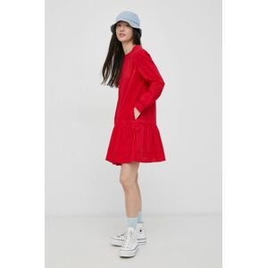 Bavlněné šaty Superdry červená barva, mini, oversize