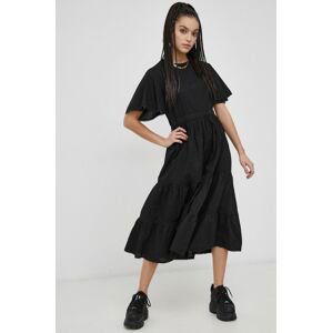 Bavlněné šaty Superdry černá barva, midi, áčkové