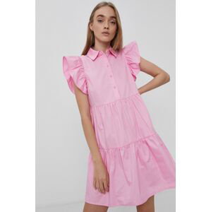 Bavlněné šaty Vila růžová barva, mini, áčkové