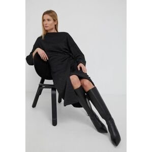 Šaty z vlněné směsi Sisley černá barva, midi, oversize