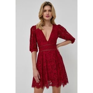 Šaty Bardot červená barva, mini, áčková