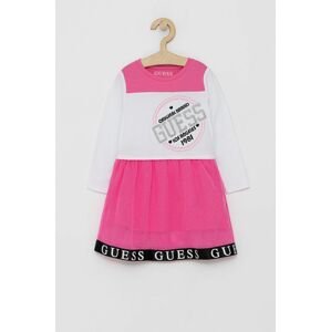 Dívčí šaty Guess růžová barva, mini, áčkové