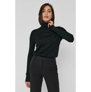 Vlněný svetr Calvin Klein dámský, černá barva, lehký, s rolákem