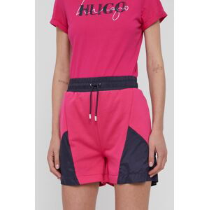 Kraťasy Hugo dámské, růžová barva, hladké, high waist
