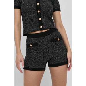 Šortky z vlněné směsi Guess dámské, černá barva, vzorované, medium waist