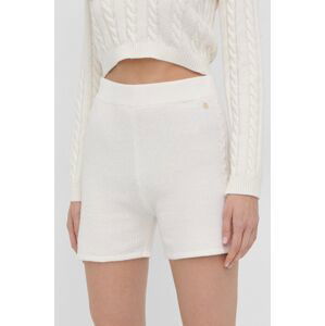 Šortky z vlněné směsi Guess dámské, krémová barva, hladké, high waist