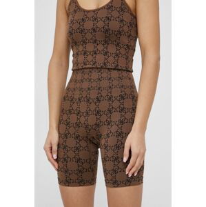 Kraťasy Guess dámské, hnědá barva, vzorované, medium waist