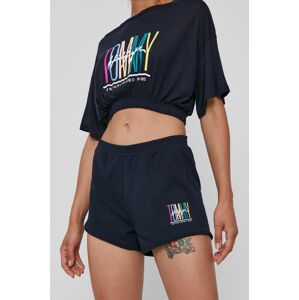 Kraťasy Tommy Hilfiger dámské, tmavomodrá barva, s potiskem, high waist