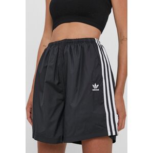 Kraťasy adidas Originals H37753 dámské, černá barva, hladké, high waist