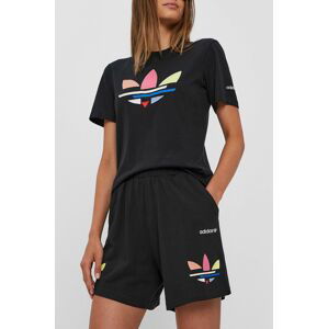 Kraťasy adidas Originals H22849 dámské, černá barva, s potiskem, high waist