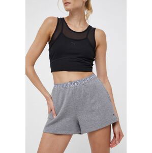 Kraťasy Tommy Hilfiger dámské, šedá barva, hladké, high waist