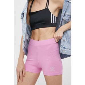 Kraťasy adidas Originals HF9203 dámské, růžová barva, hladké, medium waist