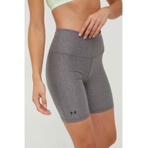 Tréninkové šortky Under Armour dámské, šedá barva, hladké, high waist