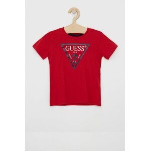 Dětské tričko Guess červená barva, melanžové