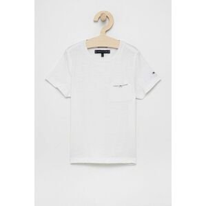 Dětské bavlněné tričko Tommy Hilfiger bílá barva, hladké