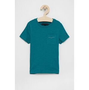 Dětské bavlněné tričko Tommy Hilfiger zelená barva, hladké