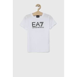 Dětské tričko EA7 Emporio Armani bílá barva, s potiskem
