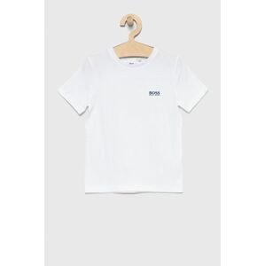 Dětské bavlněné tričko Boss bílá barva, s potiskem