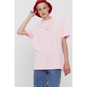 Bavlněné tričko Tommy Jeans růžová barva