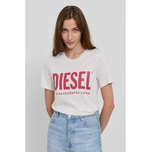 Bavlněné tričko Diesel krémová barva