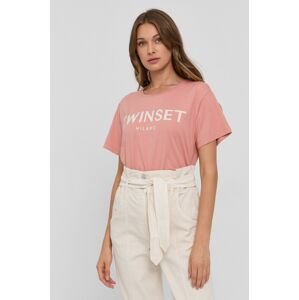 Bavlněné tričko Twinset růžová barva