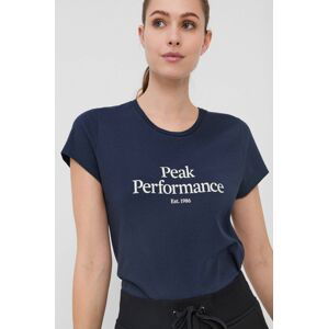 Bavlněné tričko Peak Performance tmavomodrá barva