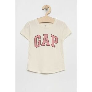 Dětské bavlněné tričko GAP krémová barva