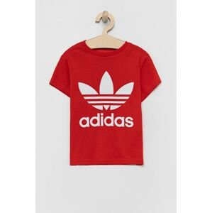 Dětské bavlněné tričko adidas Originals červená barva, s potiskem