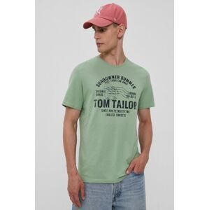 Bavlněné tričko Tom Tailor zelená barva, s potiskem