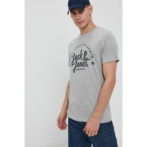 Tričko Jack & Jones pánské, šedá barva, s potiskem