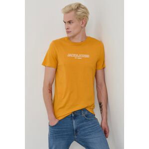 Bavlněné tričko Jack & Jones oranžová barva, hladké