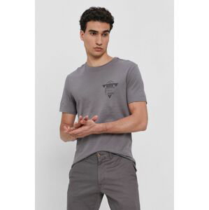 Bavlněné tričko Guess šedá barva, s potiskem
