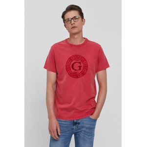 Tričko Guess pánské, červená barva, s aplikací