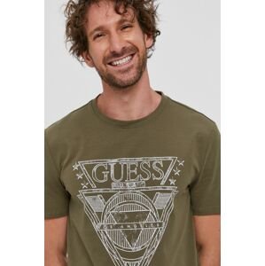 Tričko Guess pánské, zelená barva, s potiskem
