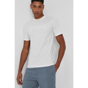 Tričko Guess pánské, krémová barva, s potiskem
